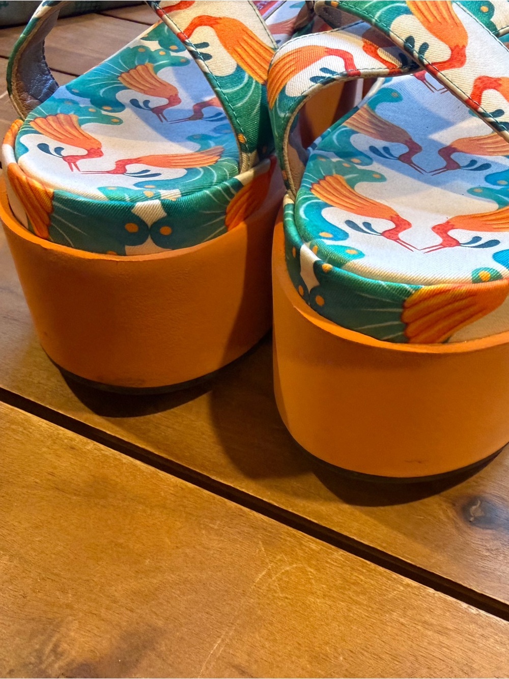LA DoubleJ Teal and Orange Printed Platform Sandals - Picture 6 of 7
